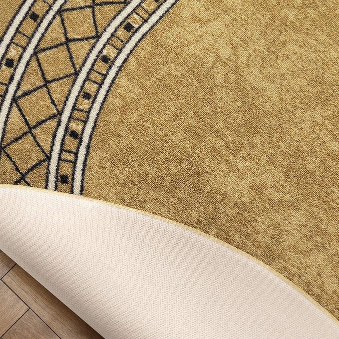 Antep Rugs Alfombras Modern Bordered 5x7 Non-Skid (Non-Slip) Low Profile Pile Rubber Backing Indoor Area Rugs (Brown, 5' x 7' Oval)