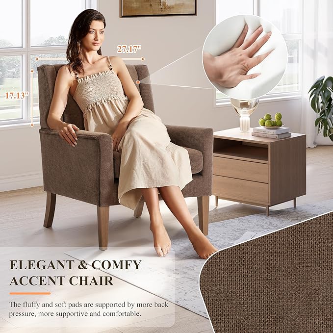 Accent Chairs for Living Room, Mid-Century Wooden Fabric Living Room Chairs, Arm Chair, Side Chairs for Living Room, Bedroom, Reading Nook