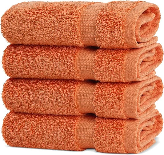 Chakir Turkish Linens | Hotel & Spa Quality 100% Cotton Premium Turkish Towels | Soft & Absorbent (4-Piece Washcloths, Coral)