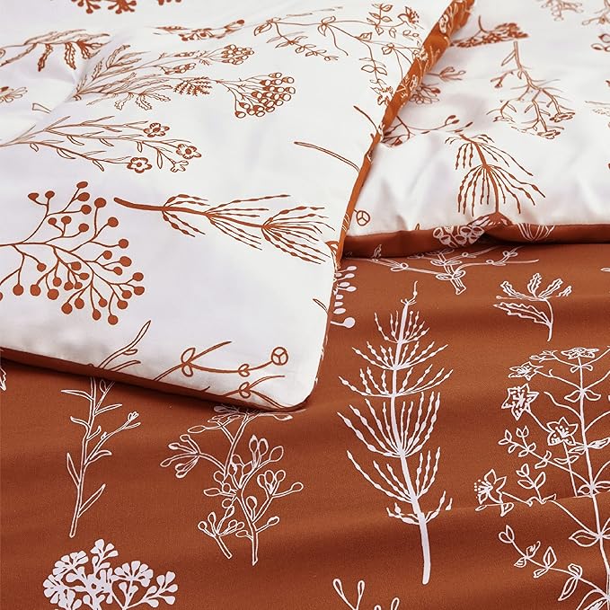 Bedsure California King Comforter Set - Terracotta Bed Set, 3 Pieces Cute Floral Bedding, 1 Soft Reversible Botanical Flowers Comforter and 2 Pillow Shams