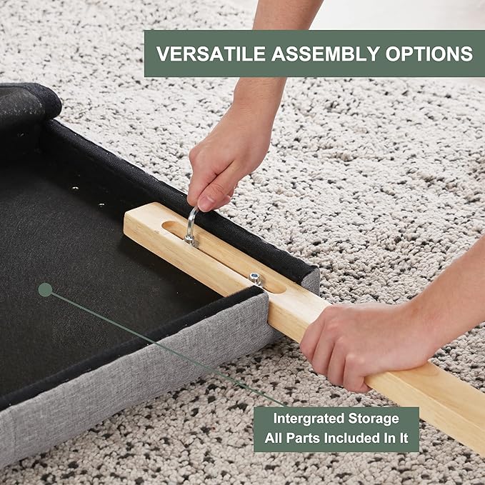 Upholstered Queen Headboard, Button Diamond Tufted Headboard with Adjustable Height and Solid Wood Leg, Linen Fabric Padded Headboards for Queen Size Bed, Mordern Head Board, Grey