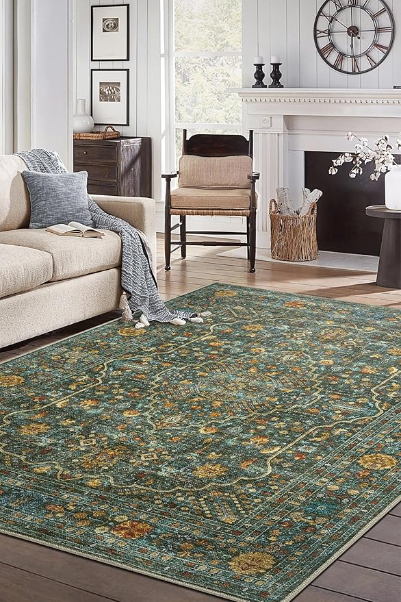 Keen Home Design 9x12 Rug - Machine Washable Area Rug with Non-Slip Backing, Ideal for Living Room, Dining Room, Bedroom - Vintage, Easy Clean, Durable, Low Pile Rug - (9' x 12')