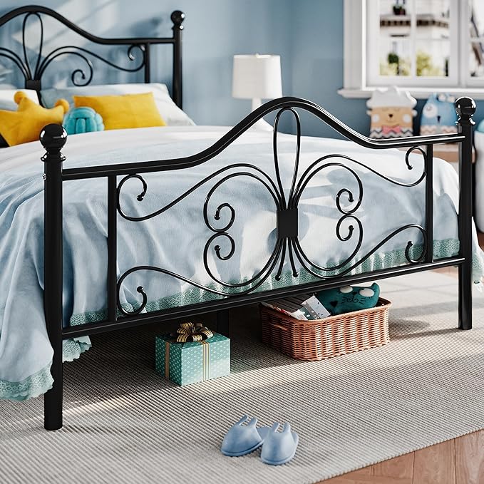 SHA CERLIN Queen Size Bed Frame and Headboard,Metal Bed Frame with Butterfly Pattern Design Headboard & Footboard,No Box Spring Needed,Easy Assembly,Black