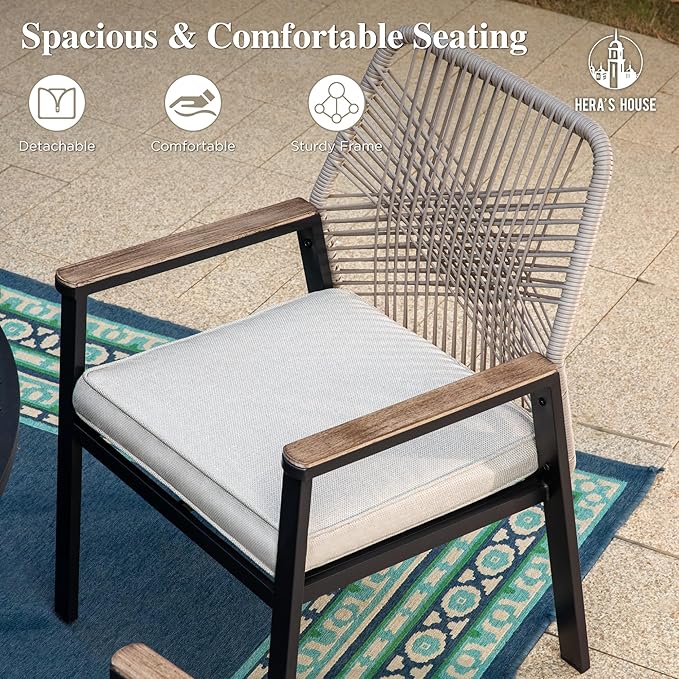 HERA'S HOUSE 9 Pieces Patio Table and Chairs Set, Outdoor Dining Set for 8, 8 x Rattan Patio Chairs and 1 x 60 Square Metal Dining Table, Outdoor Rattan Dining Table Set for Lawn Garden Backyard