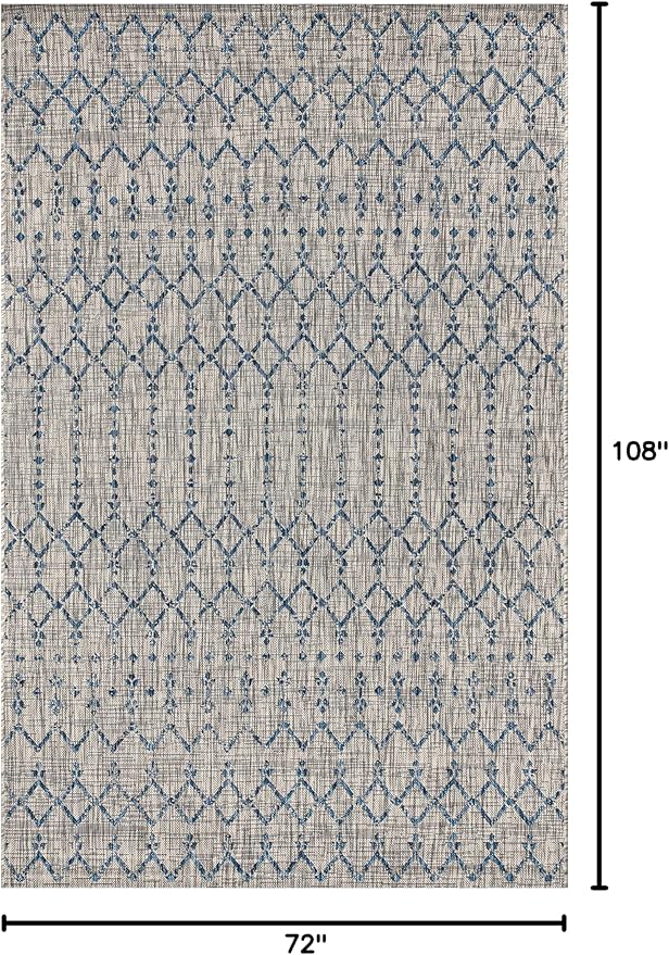 JONATHAN Y Moroccan Geometric Indoor Outdoor Area Rug 6X9 Light Gray/Navy, Ourika Textured Weave for Backyard, Patio, Porch, Easy-Cleaning, High Traffic, Pet-Friendly, Non-Shedding (SMB108A-6)