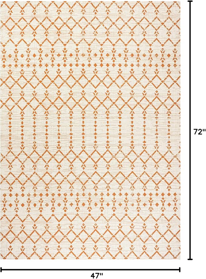 JONATHAN Y Moroccan Geometric Indoor Outdoor Area Rug 4X6 Cream/Orange, Ourika Textured Weave for Backyard, Patio, Porch, Easy-Cleaning, High Traffic, Pet-Friendly, Non-Shedding (SMB108O-4)