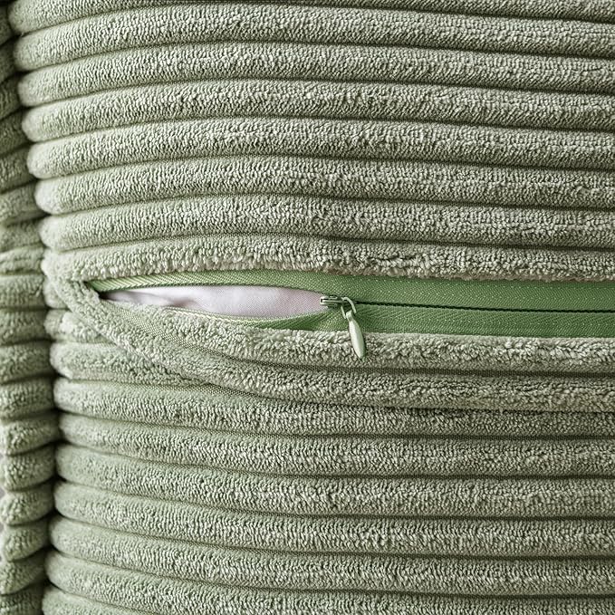 MIULEE Decorative Throw Pillow Covers for Couch Bed Livingroom 20x20 Inch Set of 2 Light Olive Green Boho Accent Throw Pllows Broadside Striped Patchwork Soft Corduroy Summer Pillowcases