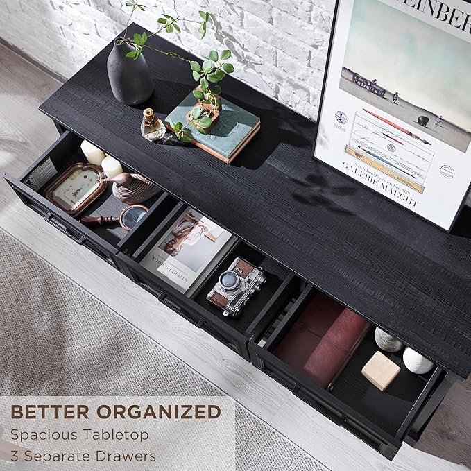 7 Drawer Dresser, Farmhouse Chest of Drawers for Bedroom, 52" Wide Dresser TV Stand with Large Metal Handles, Wood Drawer Organizer for Living Room, Hallway - Black