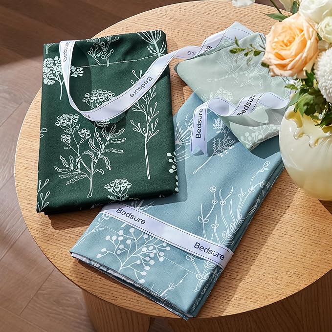 Bedsure California King Comforter Set - Mineral Blue Bed Set, 3 Pieces Cute Floral Bedding, 1 Soft Reversible Botanical Flowers Comforter and 2 Pillow Shams