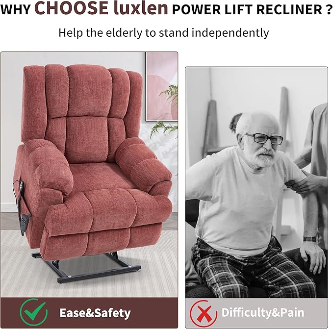 Luxlen Power Lift Recliner Chair for Elderly, Heat Massage Recliners, Dual Motor Oversized Lift Chair, Medium-Firm Electric Lift Recliners with Remote - Red