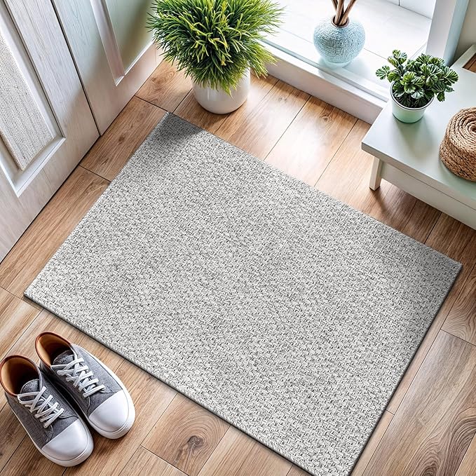 CAMILSON Easy Jute Rug 2x3, Indoor Outdoor Gray Color Farmhouse Area Rugs for Living Room and Kitchen Rug, Solid Boho Woven Design, Easy-Cleaning, Washable Outside Carpet Alfombras (2 x 3)