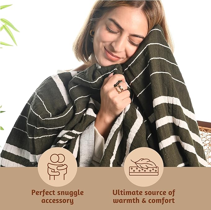 Folkulture 50" x 60" 100% Recycled Cotton Couch Blanket and Throws for Chair, Bed or Sofa, Green Throws for Home Decor