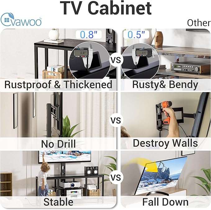 Corner TV Stand with Mount LED - Universal TV Mount Stand for 32-65" TV, Height Adjustable Swivel TV Console Wood & Steel Entertainment Center with Mount, Cabinet, Power Outlet, Colorful Light, Black