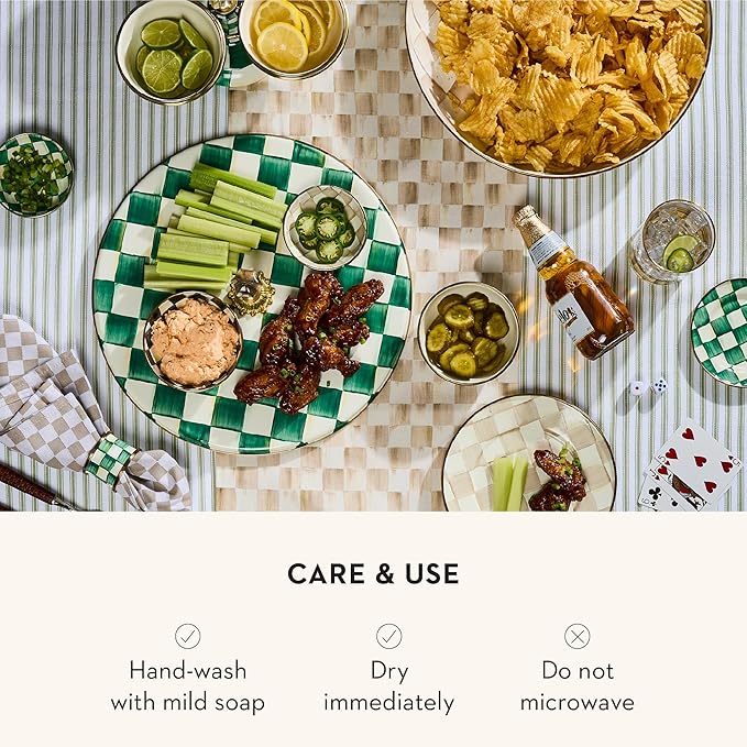 MACKENZIE-CHILDS Enamel Dipping Bowl, Small Serving Bowl for Entertaining, Green-and-White Emerald Check