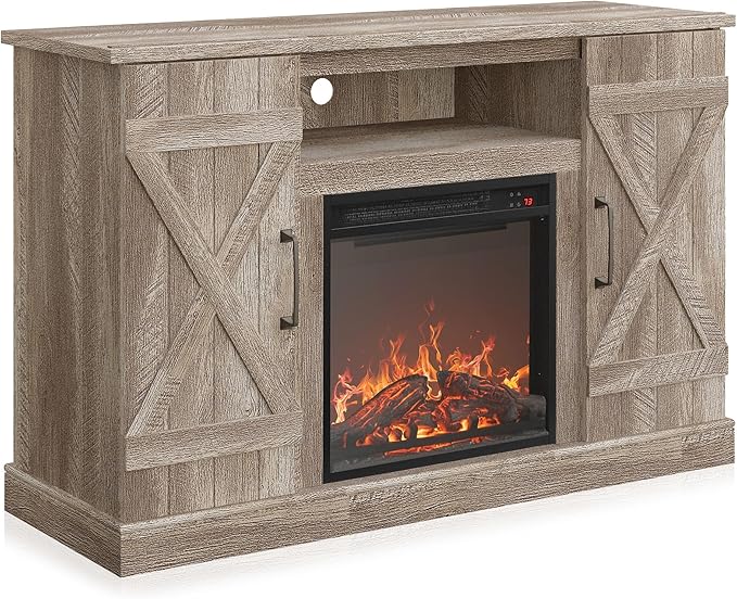 BELLEZE 47" TV Stand with 18" Electric Fireplace Heater & Media Entertainment Center Console Table for TV up to 50" with Open Storage Shelves & Cabinets - Veropeso (Ashland Pine)