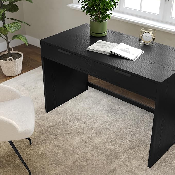 Martha Stewart Kayden Home Office Modular Desk with 2 Drawers in Black with Oil Rubbed Bronze Hardware