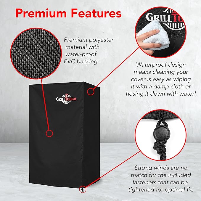 GrillTough Heavy Duty Smoker Cover for Outdoor Grill – Fits Popular Smoker Brands & Pro 575 Series Grills – Waterproof, Weather Resistant, UV & Fade Resistant with Adjustable Straps – Black