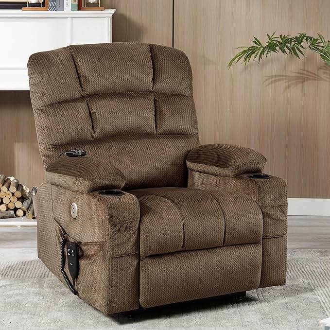 Dual Motor Recliner Lift Chair with Massage & Heat, 22.5" Wide Seat & 70.9" Long, Extra Wide Recliner w/Infinite Position, and Cup Holder, Tan