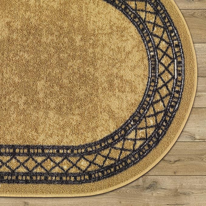 Antep Rugs Alfombras Modern Bordered 2x5 Non-Skid (Non-Slip) Low Profile Pile Rubber Backing Kitchen Area Rugs (Brown, 2' x 5' Oval)