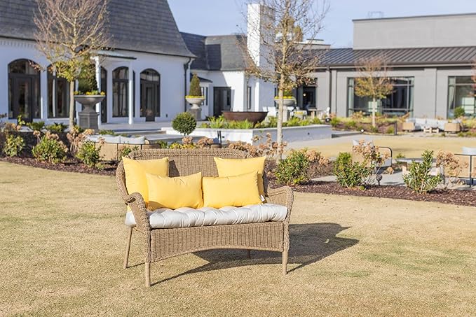 RSH DECOR: Sunbrella Square Throw Pillows Set of 2 | 20" x 20" | Water and Fade-Resistant Performance Fabric | Outdoor Pillow Covers with Down-Alternative Inserts | Canvas Buttercup Yellow