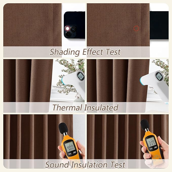 Guken Blackout Curtains 90 Inch Length 2 Panels Set for Living Room Bedroom Back Tab Thermal Insulated 100% Black Out Linen Drapes Room Darkening Window Curtains 90 Inches Long,Rustic Brown