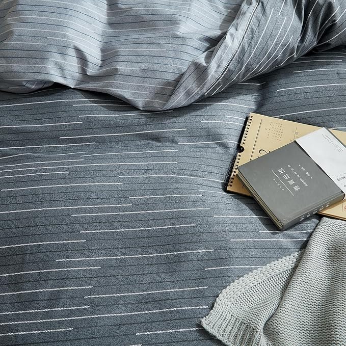 mixinni Queen Size Comforter Set for Teen Modern Geometric Boys Grey Striped Printed Comforter Set Men Boys for All Season, 1 Soft Fluffy Comforter and Two Pillowcases-Queen Size