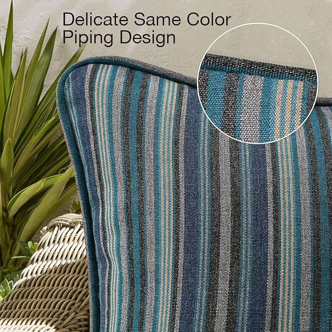 Outdoor Sunbrella Decorative Throw Pillow Covers Only, Pack of 4, 17"x17" & 20"x12" Water Repellent Replacement Lumbar Pillow Case for Patio, Couch, Sofa and Patio Furniture, Troupe Dock