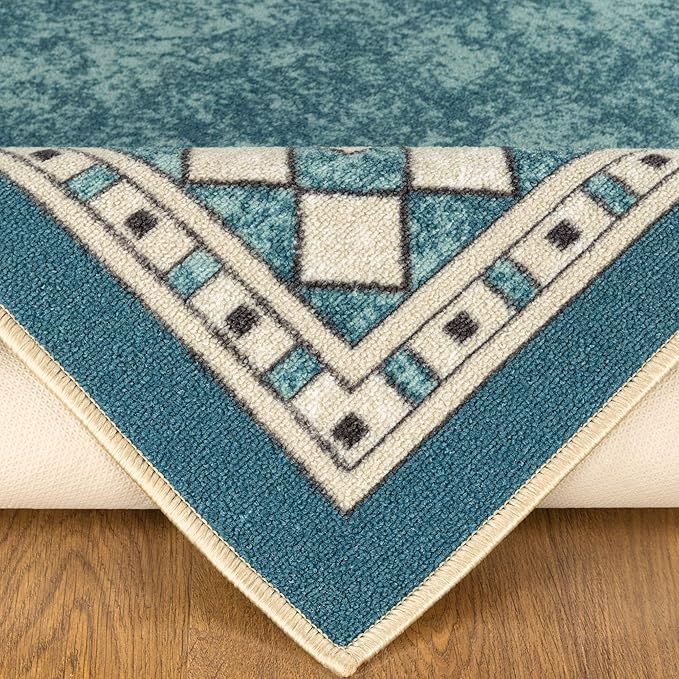 Antep Rugs Alfombras Modern Bordered 8x10 Non-Skid (Non-Slip) Low Profile Pile Rubber Backing Indoor Area Rugs (Blue, 7'10" x 10')