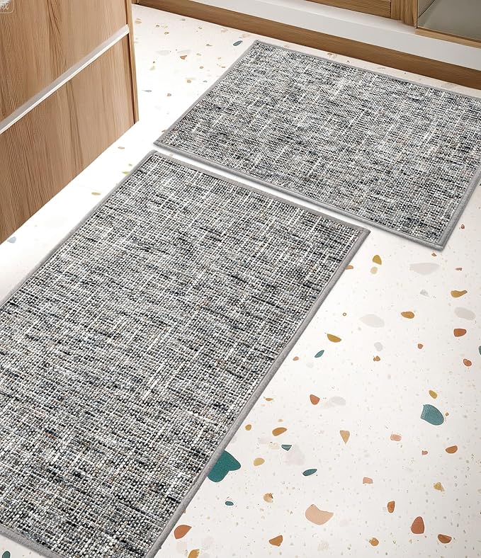 YIHOUSE Bathroom Rugs Sets 2 Pieces, Ultra Thin Non Slip Washable Bath Mat Sets, Absorbent Quick Dry Bath Mats for Bathroom Floor, Grey