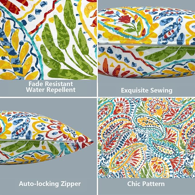LVTXIII Outdoor Throw Pillow Covers 18 x 18 Inch, Covers ONLY Modern Paisley Pattern Decorative Square Toss Pillow Case Pack of 2 for Home Patio Garden Sofa Bed Furniture, Paisley Multi