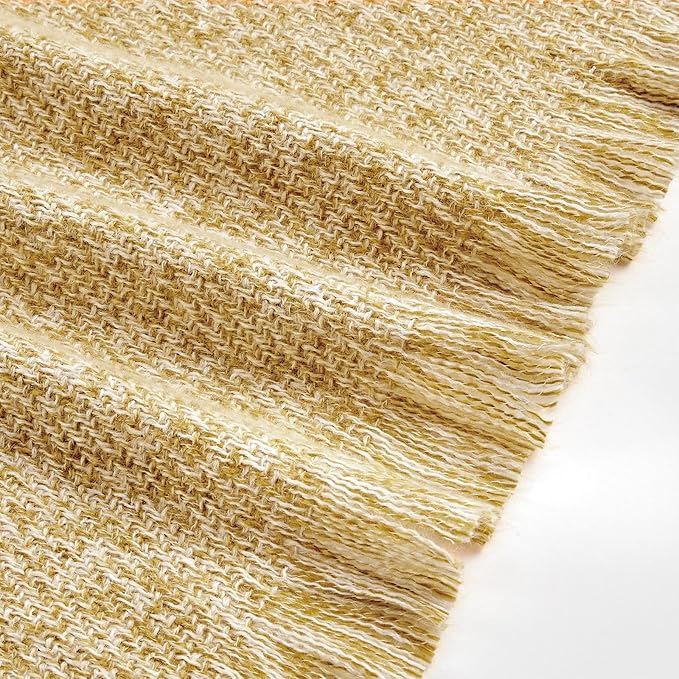BOURINA Faux Cashmere Fringe Throw Blanket Decorative Lightweight Throw Soft Cozy for Bed or Sofa Outdoor Blanket, 50" x 70" Yellow