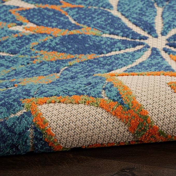Nourison Home Aloha Indoor Outdoor Blue Green 5'3" x 7'5" Area Rug, Easy Cleaning, Non Shedding, Bed Room, Living Room, Dining Room, Backyard, Deck, Patio (5x7)
