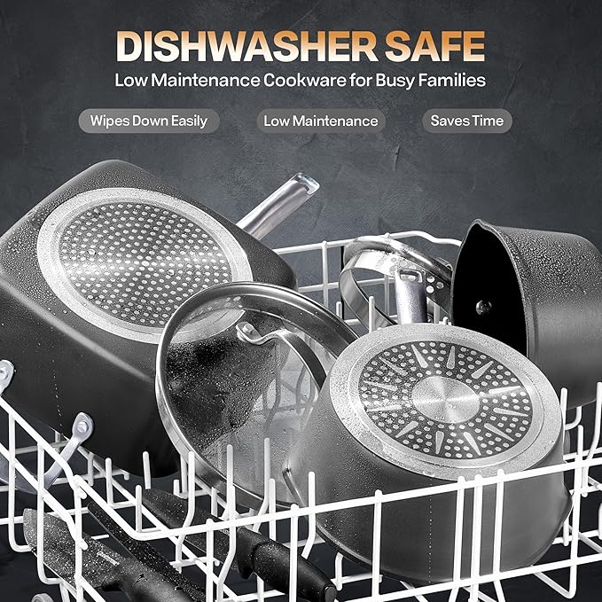 GRANITESTONE 14 Pc Induction Cookware Sets, Kitchen Pots and Pans Set Non Stick, Kitchen Cookware Sets, Nonstick Cookware Set, Non Stick Pots and Pan Set, Hard Anodized, Oven and Dishwasher Safe