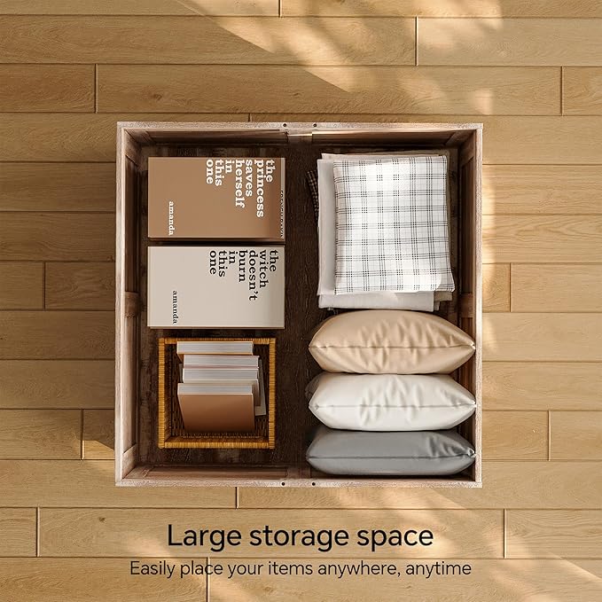 Farmhouse Coffee Table, Heavy-Duty Coffee Table with Storage, Square Wood Center Table Set for Living Room with Pull Up Large Hidden Storage Compartment,Rustic Brown