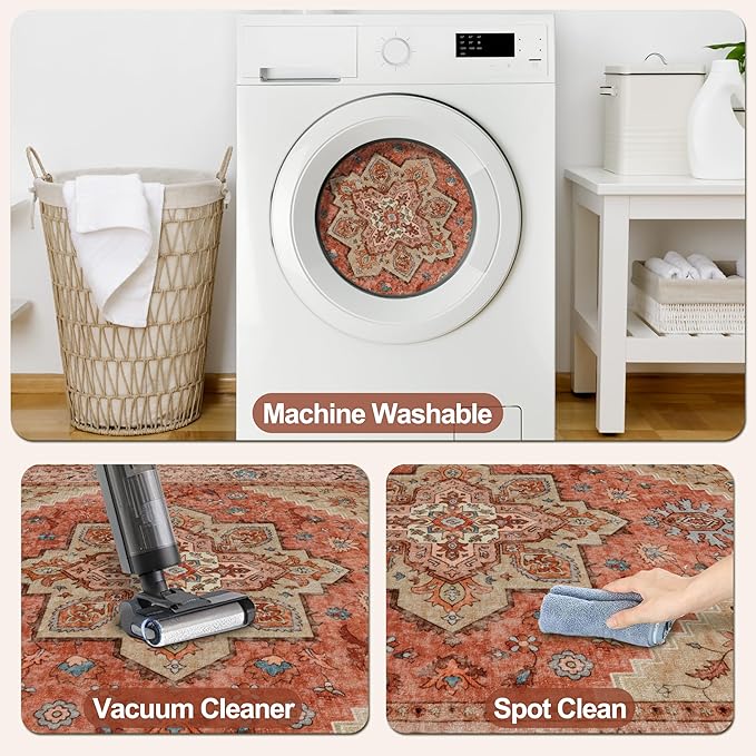 Tangsoo 2x6 Washable Runner Rug for Hallways, Non Slip Vintage Runner Rug, Soft Low Pile Long Runner, Print Distressed Carpet Runners for Kitchen Bedroom Entryway Bathroom Living Room