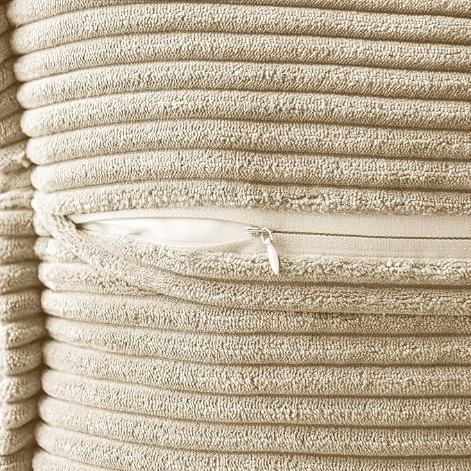 MIULEE Cream Corduroy Decorative Euro Sham Pillow Covers 24x24 Inch with Splicing Set of 2 Soft Boho Pillow Covers Broadside Textured Pillowcases for Couch Bed Livingroom