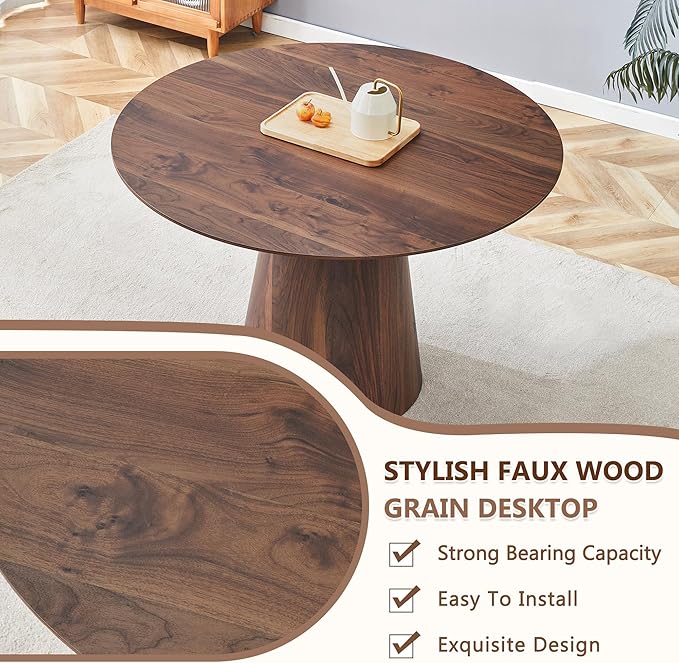 45 Inch Round Dining Table Set for 4, 5 Piece Kitchen Table and Chairs Set, Wooden Table with Walnut Finish, Small Space Dining Set for Apartment or Dining Room