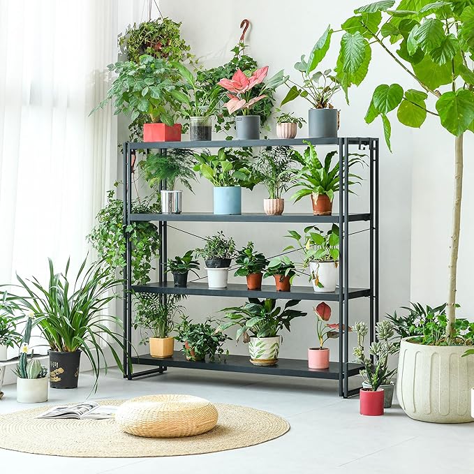 HCHQHS Bookshelf, 4-Tier Industrial Bookcase, Black Open Book Shelf, Freestanding Tall Bookshelves with Metal Frame