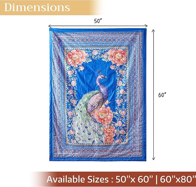 Maison d' Hermine Throw Blanket for Couch Lightweight Soft Warm Breathable Cotton Throw Blankets for Bed Girls Boys Women Men Gifts Sofa Travel Living Room Chair Bedding (50"x60", Peacock)