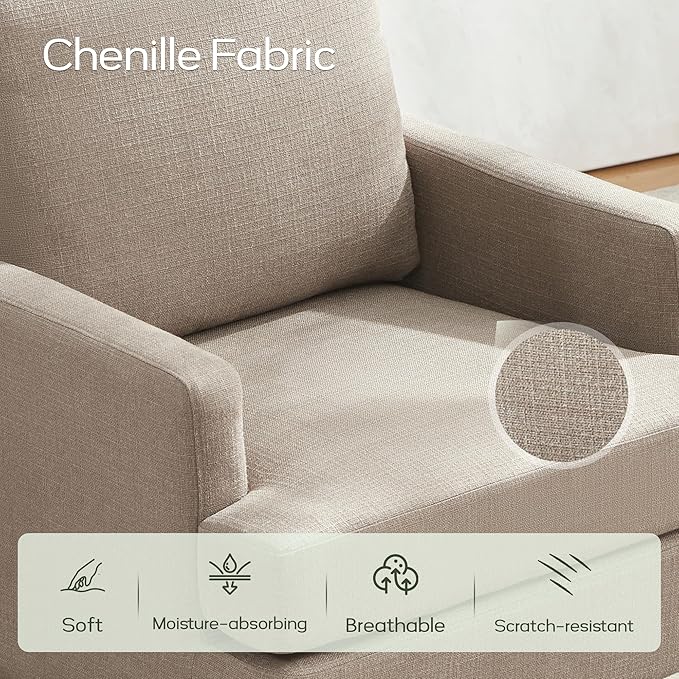 VKNOW Mid-Century Accent Chair, Modern Upholstered Chenille Armchair for Living Room,Comfy Reading Accent Chairs with Wood Legs for Bedroom, Brown Polyester