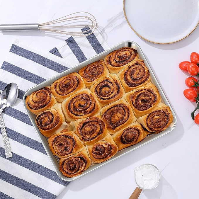 Herogo Nonstick Stainless Steel Baking Sheet Pan Set, Rectangle Cookie Sheet Bakeware Set for Oven, 2 Pack Multipurpose Kitchen Cookware, Non Toxic & Heavy Duty & Easy Clean- Small & Medium