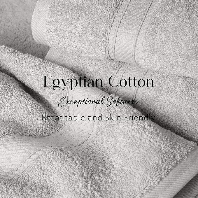 Superior Egyptian Cotton Pile 6 Piece Towel Set, Includes 2 Bath, 2 Hand, 2 Face Towels/Washcloths, Ultra Soft Luxury Towels, Thick Plush Essentials, Guest Bath, Spa, Hotel Bathroom, Silver