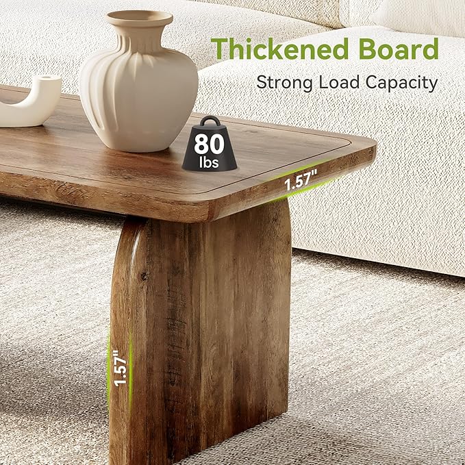 LITTLE TREE Farmhouse Coffee Table, 47 Inches Wooden Center Tables with Rounded Corners, Rectangular Living Room Tables, Modern Low Cocktail Tea Furniture for Living Room (Rustic Brown)