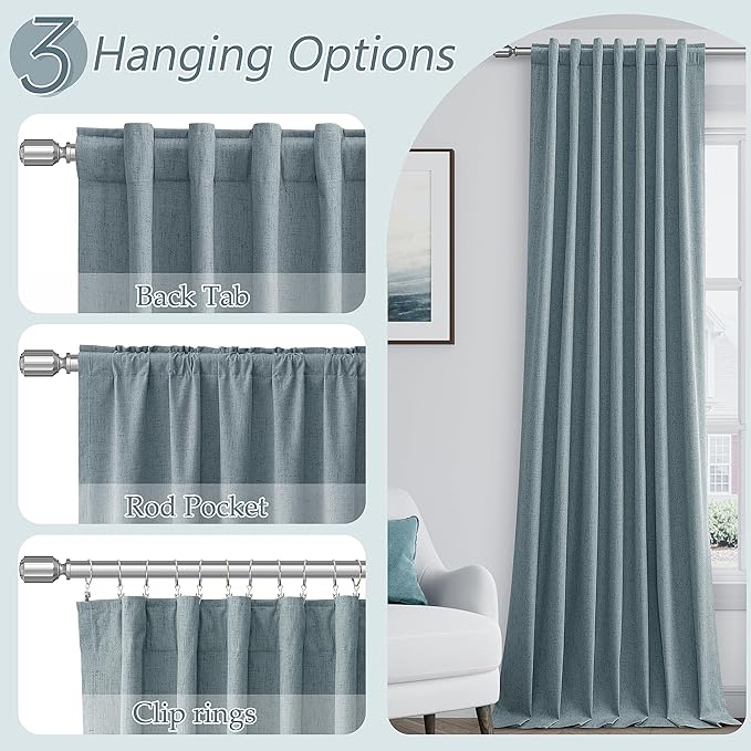 Guken Dark Blue Blackout Curtains 96 Inch Length 2 Panels Set for Living Room Bedroom Back Tab Thermal Insulated 100% Black Out Linen Drapes Room Darkening Window Curtains 96 Inches Long Dark Blue