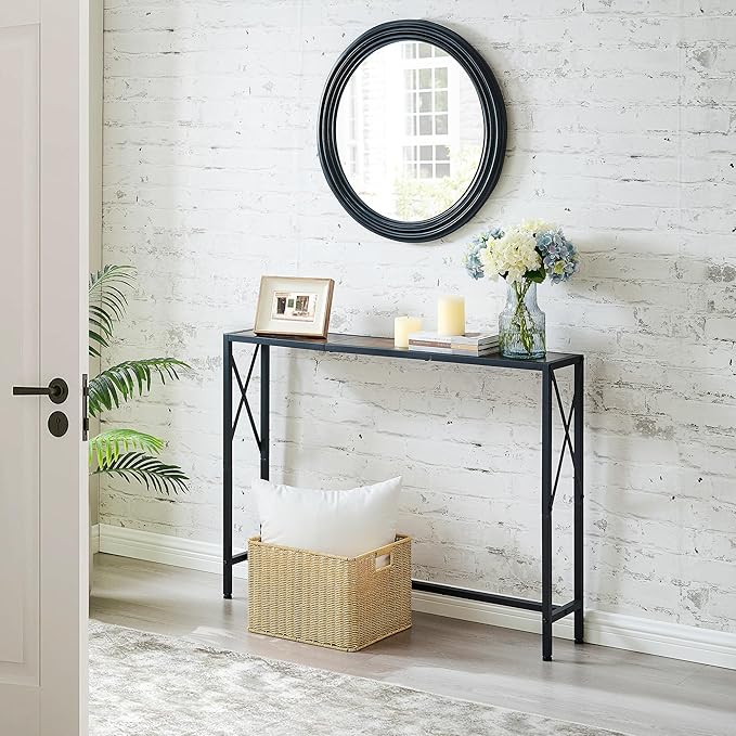 41.7" Console Table Behind Couch, Industrial Narrow Sofa Table for Hallway, Living Room, Bedroom, Rustic Brown