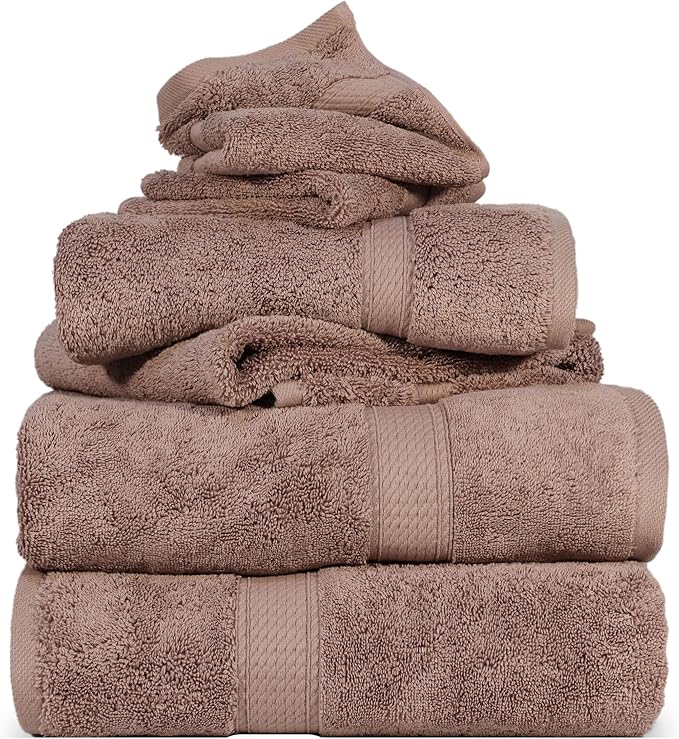 Superior Egyptian Cotton Pile 6-Piece Towel Set, 2 Bath, 2 Hand, 2 Face Towel/Washcloth, Heavyweight, Ultra Soft Luxury Towels, Thick Plush Essentials, Guest Bath, Spa, Hotel Bathroom, Muted Mauve