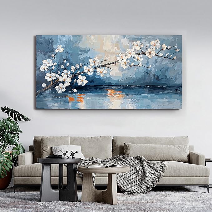 Canvas Wall Art Decor Large Coastal Vintage Wall Art White Flower Wall Art Prints Wall Art Pictures for Living Room Canvas Art Wall Decor Oversized Artwork for Walls Bedroom Office Decor 29" X 58"