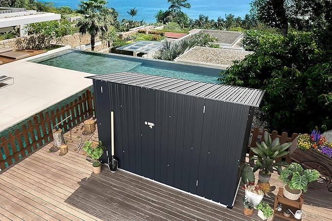 AECOJOY 7x3 Storage Shed, Lean to Bike Sheds & Outdoor Storage Clearance, 3x7 Storage Metal Garden Sheds, Small Metal Outdoor Storage Cabinet Weatherproof for Bikes in Dark Grey