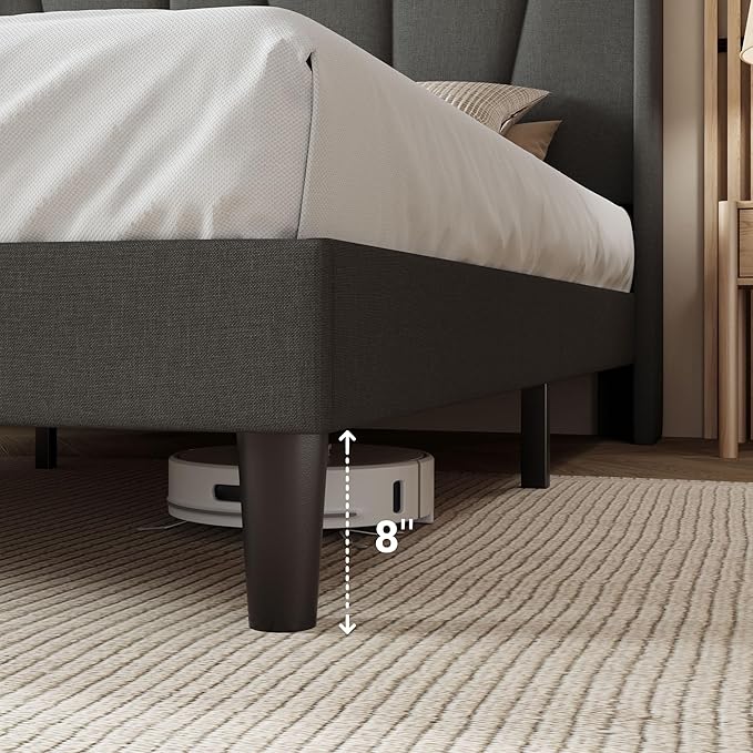 Allewie King Size Platform Bed Frame with Geometric Wingback Headboard, Modern Upholstered Bed with Wooden Slats Support, No Box Spring Needed, Easy Assembly, Dark Grey