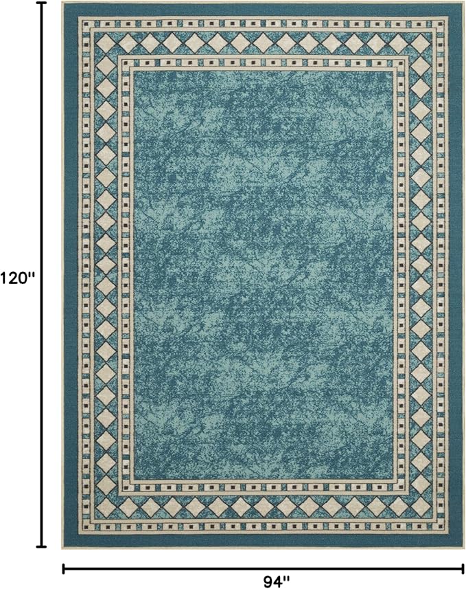 Antep Rugs Alfombras Modern Bordered 8x10 Non-Skid (Non-Slip) Low Profile Pile Rubber Backing Indoor Area Rugs (Blue, 7'10" x 10')